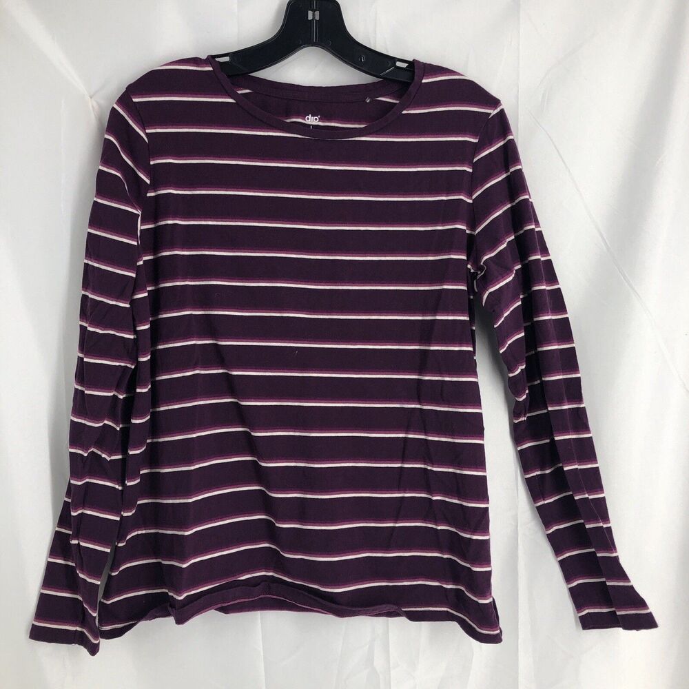 Dip Long Sleeve Top Women Large Purple Striped Comfort Casual Tee